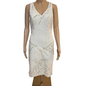 NWT Sue Wong Formal wedding Crystal Beaded White Ivory Knee Length Dress Size 6‎